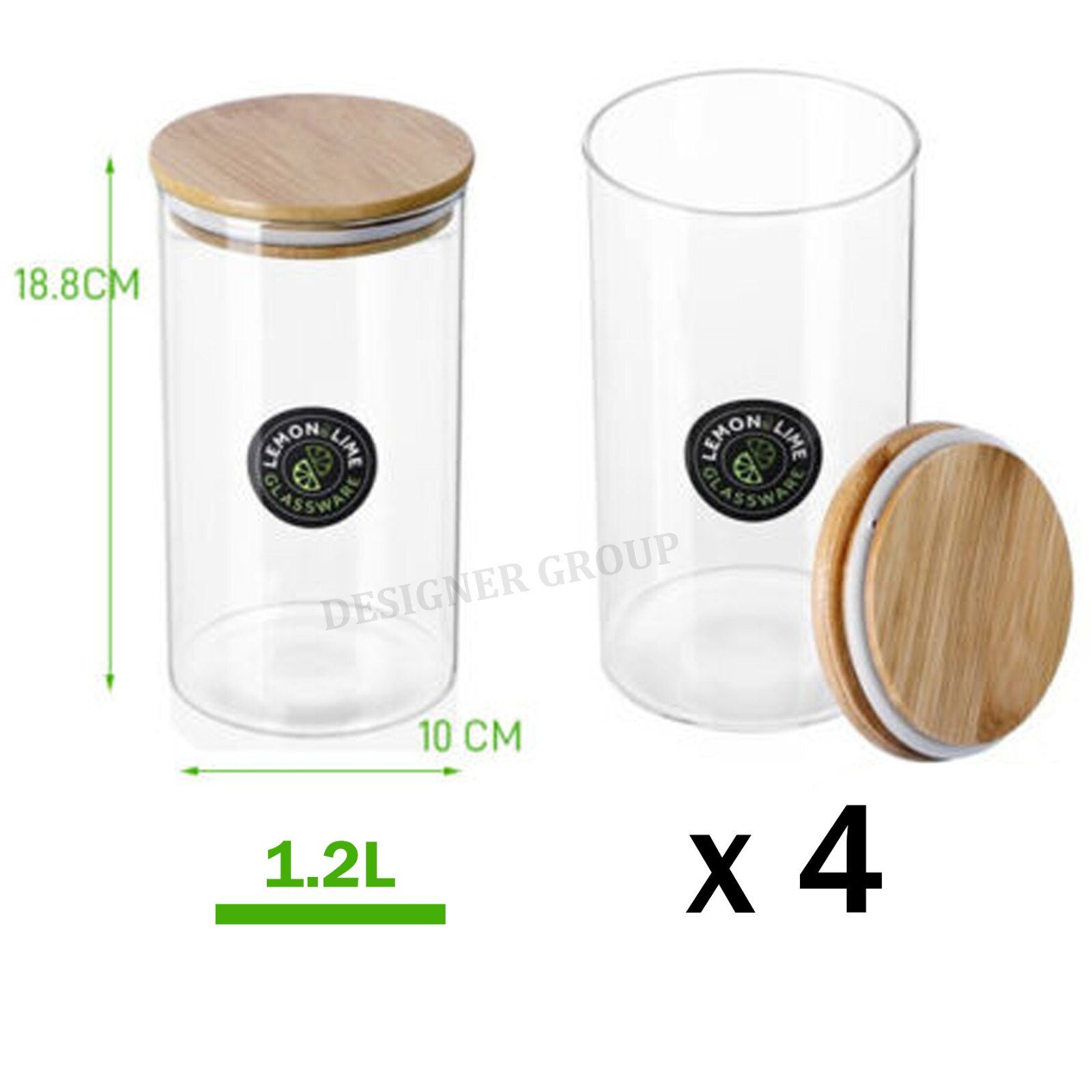 Glass Container Jar & Bamboo Lid Meal Food Storage Airtight Bottles