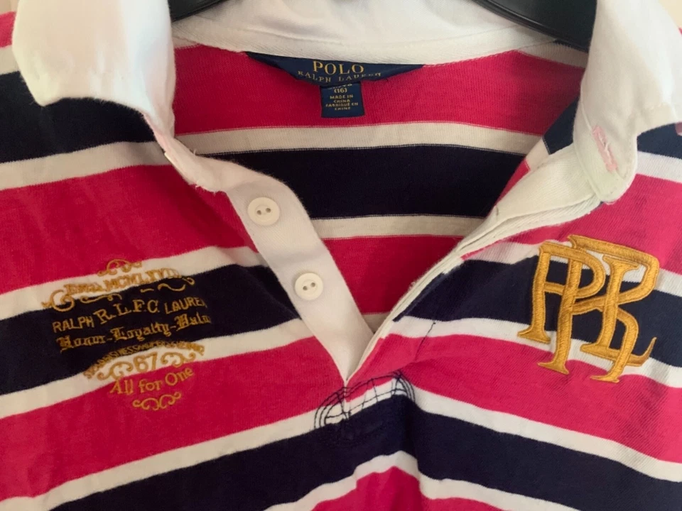 Camisa polo Ralph Lauren feminina listrada rosa e azul manga longa tamanho XL/TG - Imagem 2 de 4