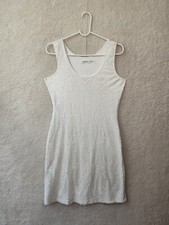 Calvin Klein Women Dress 6 White Rayon Blend Sleeveless Sequin Regular Midi Fit