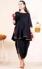Traditional Wear ; Women Solid Black Gotta Patti Cotton Kurti with Dhoti Pants