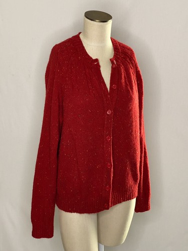 Wool Thick Knit Red Cardigan Sweater 