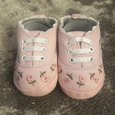 Infant Soft Sole Pink Canvas Lace Floral Pattern Shoes Size 3 NEW 