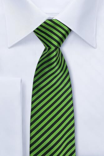 Striped Woven Men's Tie Necktie Green and Black Stripe image 6