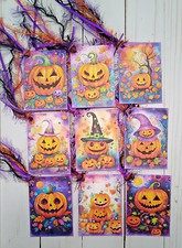 9 Whimsy Halloween Pumpkins Handmade Gift Tags Scrapbooks Junk Journals Crafts