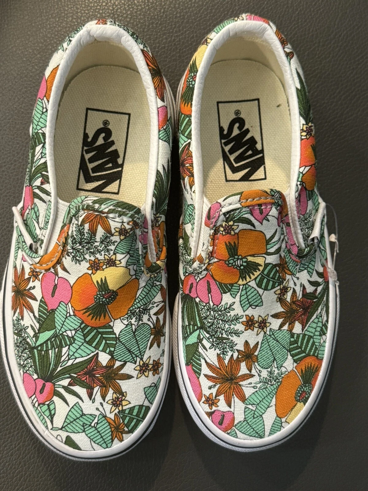 Scarpe da skate slip on classiche multicolori tropicali Vans da ragazza taglia 10 5 nuove senza scatola