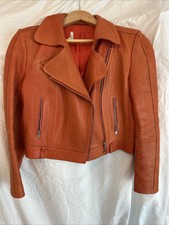 Ladies Carven Orange Leather Jacket Size 40