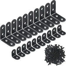 20 Pcs L Bracket Corner Brace Sets Black Stainless Steel 90 Degree 2 sizes