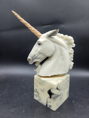 House Of Renaissance La Rocca Signed Unicorn Bust Sculpture Figurine On Marble