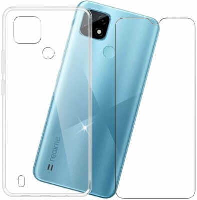 For REALME C12 TEMPERED GLASS SCREEN PROTECTOR + CLEAR SILICONE TPU CASE COVER