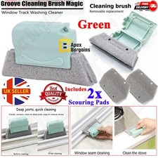 Window Groove Cleaning Brush Magic Corners Slot Track Gap Dust Cleaner + 2x Pads