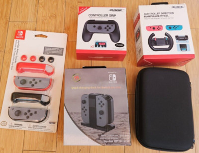 Zubehörset f. Nintendo Switch, Ladestation f. 4 Joycons-Hülle Tasche Wheel Grip
