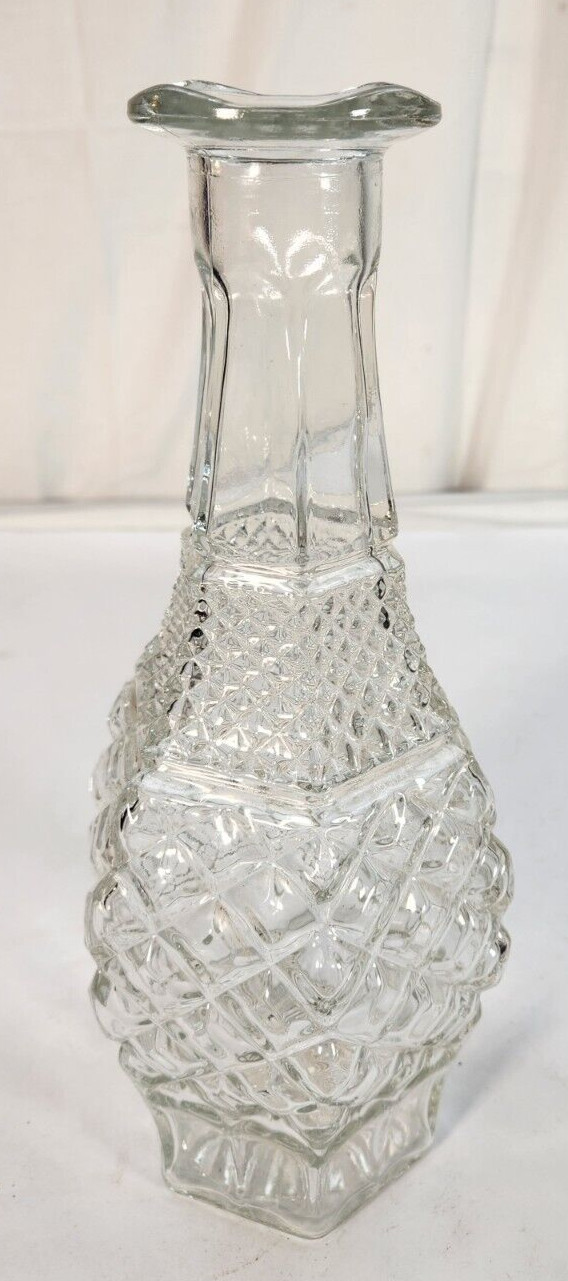 Vintage Liquor Decanter MCM Diamond Pattern Glass Clear Barware Cocktail