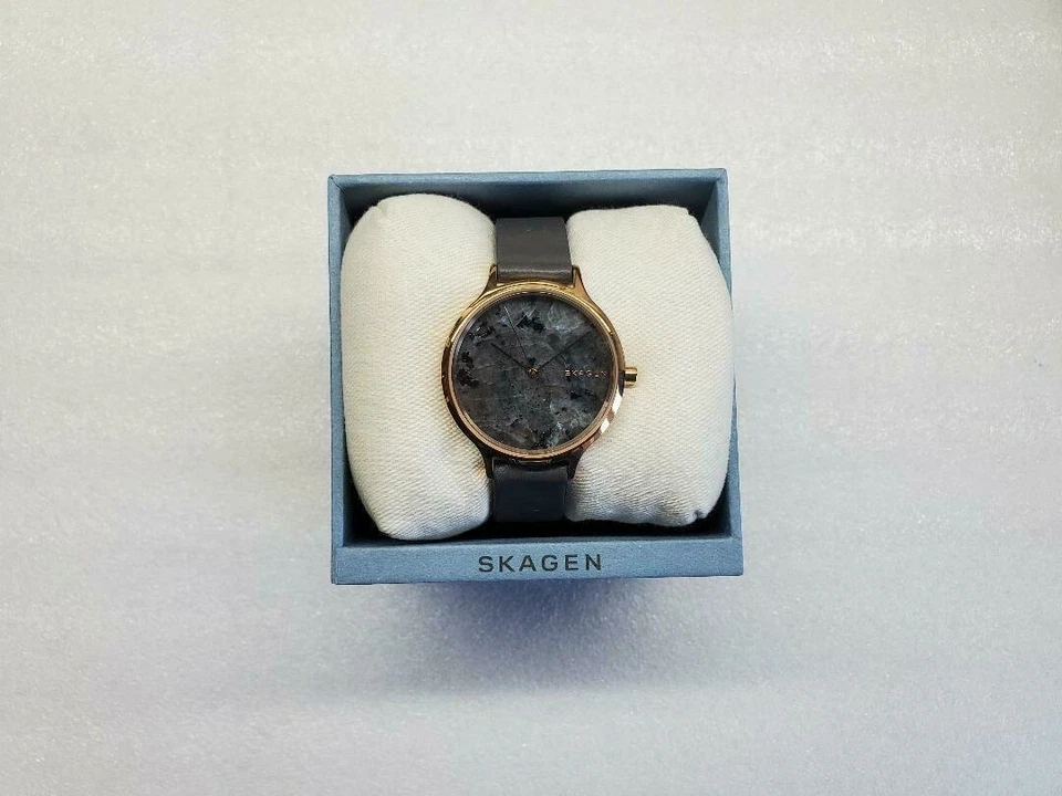 SKAGEN ANITA GREY MARBLED DIAL GREY LEATHER STRAP WOMEN'S WATCH SKW2672 NEW - Image 2 of 4