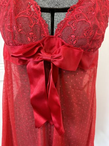 Hanky Panky red Swiss dot mesh halter neck lingerie babydoll size 10 12 14 16 L - Picture 3 of 13