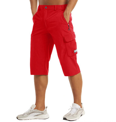 Mens Cargo Work Shorts Quick Drying 3/4 Length Casual Hiking Running Capri Pants