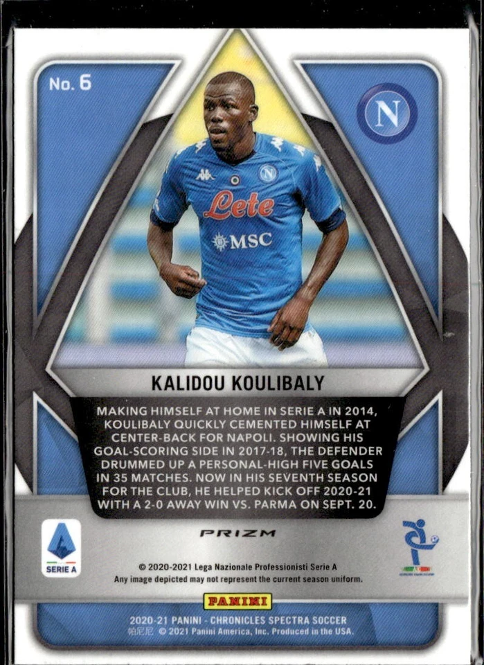 2021 Panini Spectra Serie A Kalidou Koulibaly SSC Napoli #6 Purple Mojo - Image 2 of 2