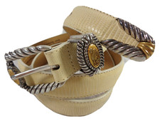 Brighton Sphinx Leather Statement Belt L 40" Museum Silver Gold Buckle Lizard
