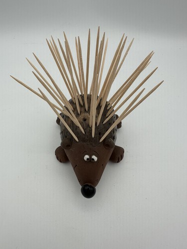 Porcupine Toothpick Holder - Smiling Handmade Ceramic, Artist Signed, Original