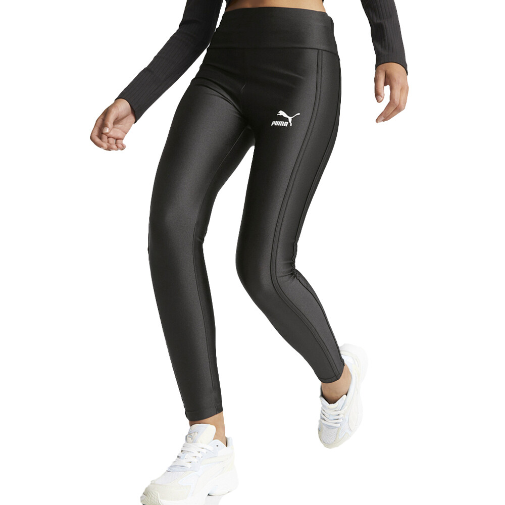 Puma T7 High Waist Shiny Leggings Womens Black Athletic Casual 62146301