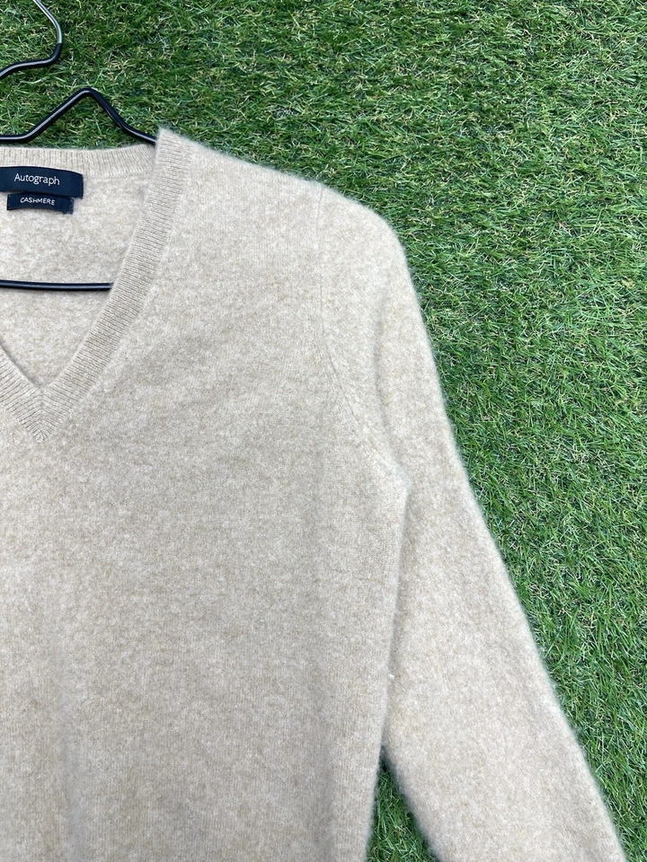 M & S автограф кашемир свитер женщин Великобритании 12 подходит маленький 100% бежевый осени теплый Y2K - Изображение 4 из 4