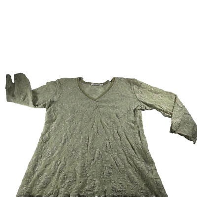 VTG E.A.G. Collection Womens Pale Green Mesh Lace Top Sz XL Stretch 3/4 Sleeves