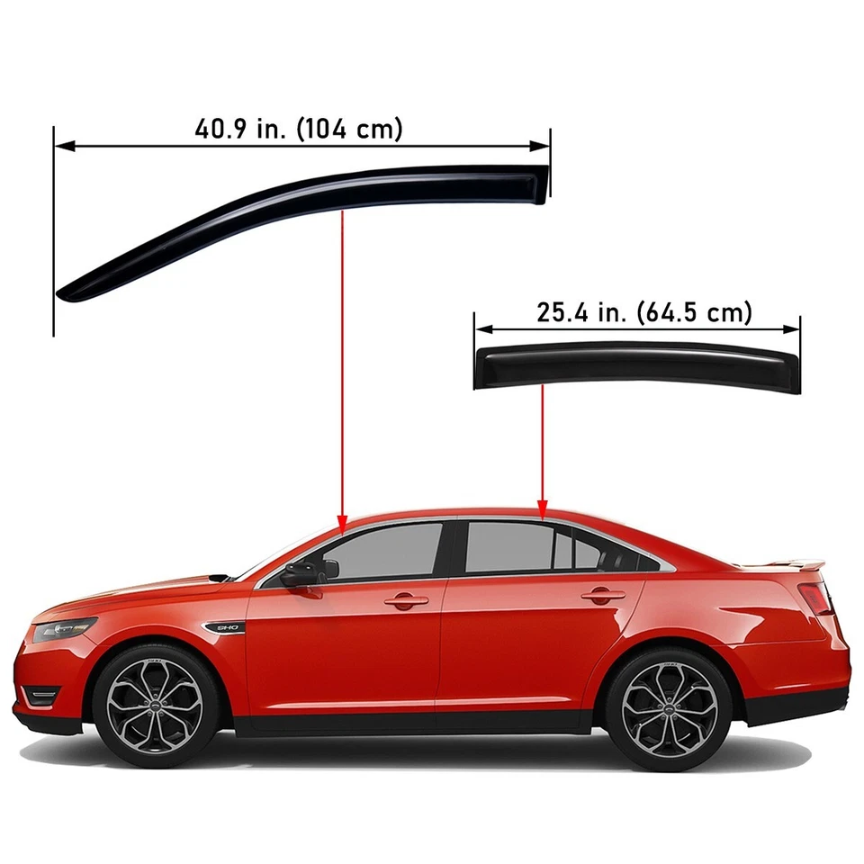 Tape-on Smoke Window Visors Vent Shade Wind Deflectors for 2010-2018 Ford Taurus - Image 2 of 4