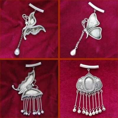 Elegant pure Handmade Miao silver bell tassels DIY embed necklace pendant 1piece