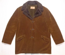 Vintage Heavy Brown Corduroy Sherpa Western Rancher Barn Long Coat MENS L Large