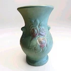 VTG Brush McCoy Art Vellum Mottled Matt Green 8" Floral Pottery Vase Marked 741