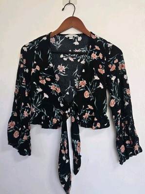 American Eagle Blouse Womens S Shirt Dark Floral Boho Whimsigoth Fairy Grunge