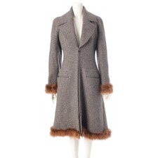 CHANEL 97A wool Long with fur coat outer P09457 gray 38