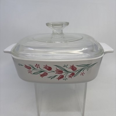 Corning Ware A-1-B Rosemarie Pink Tulip 1 Liter Casserole Dish w/Pyrex Lid A7C