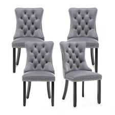 Velvet Dining Chairs Set of 4,Upholstered Dining Chairs with Ring Pull Trim and