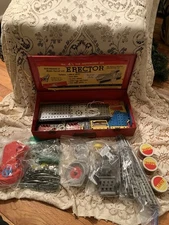 Vtg Antique 1954 AC Gilbert Erector Set No. 4 1/2 Engineering Stem 125+ Pcs +HW