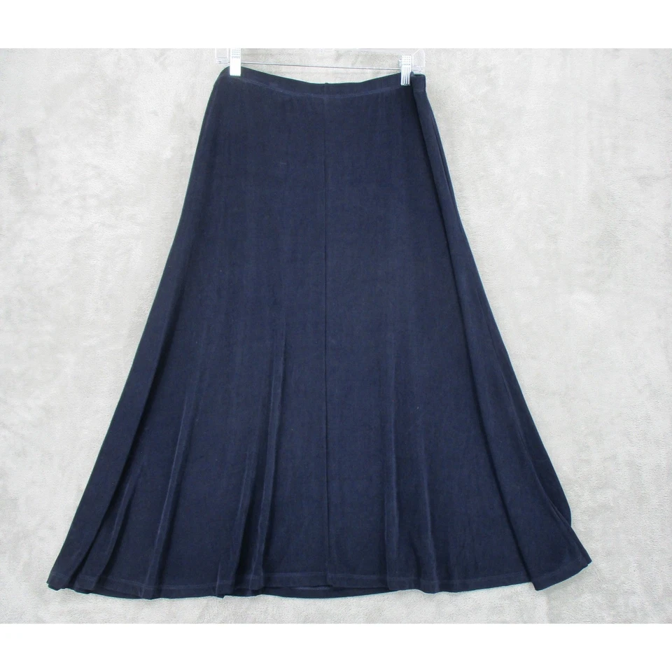Coldwater Creek Skirt Womens Large Navy Blue Midi Slinky Knit Stretch Pull On - Image 2 of 4