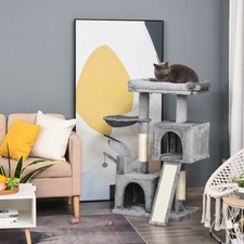 PawHut 111cm Kitten Activity Centre w/ Scratching Post Condo Hammock Refurbished