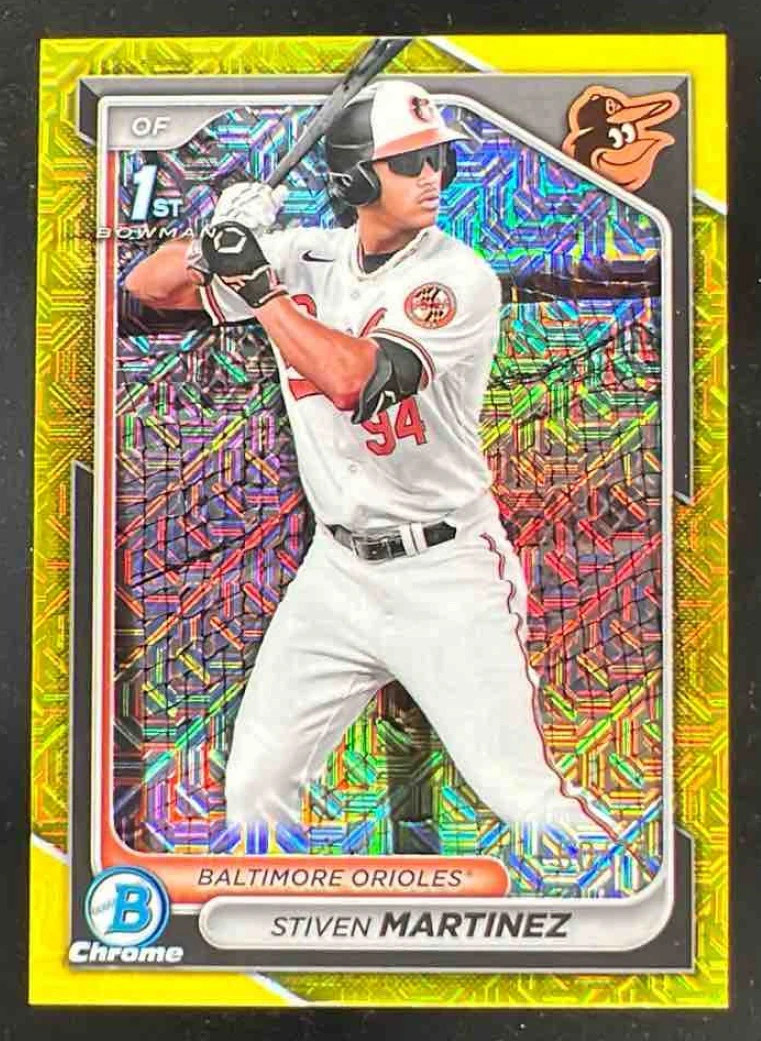 2024 Bowman Chrome Mega Box Yellow Mojo Refractor #BCP229 Stiven Martinez RC /75