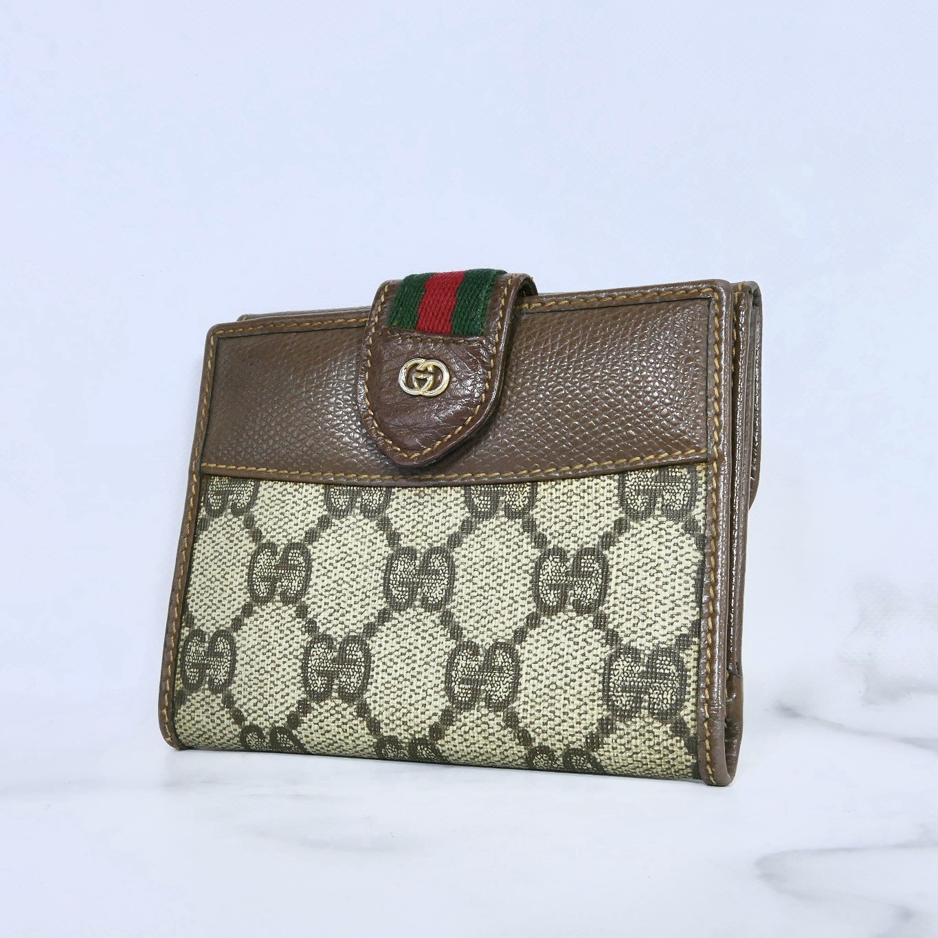 Vintage Gucci Sherry Line Bifold Wallet GG Supreme PVC Leather Brown Authentic