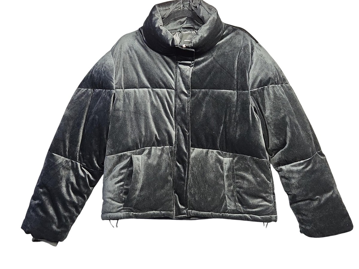 Forever 21 Jacket Womens Large Black Velvet Puffer Short Coat
