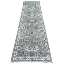 2'6"x9'9" Light Gray Pure Wool Hand Knotted Fine Peshawar Runner Rug R71952