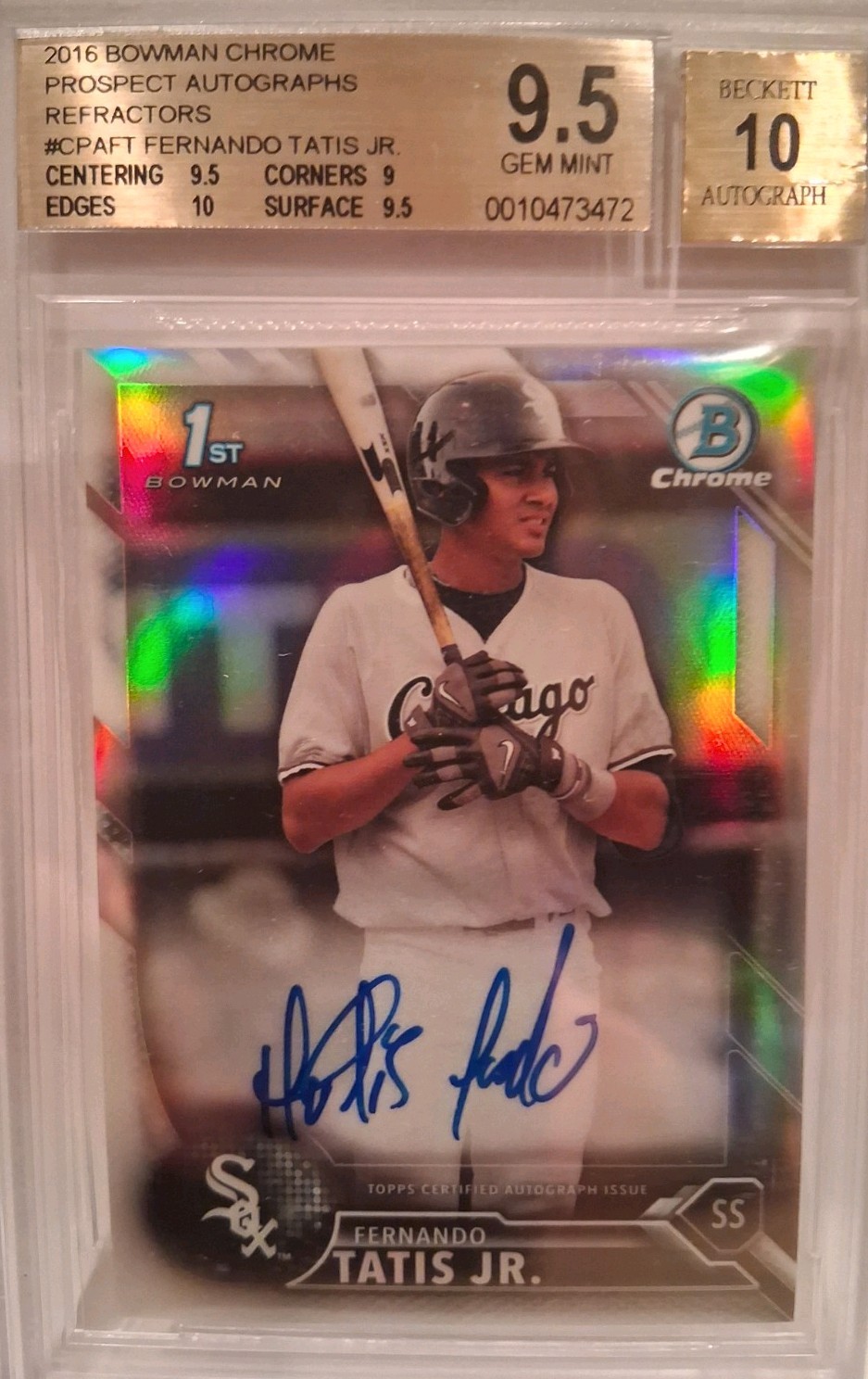 2016 Bowman Chrome Fernando Tatis RC. AUTO Refractor/499.  BGS 9.5/10
