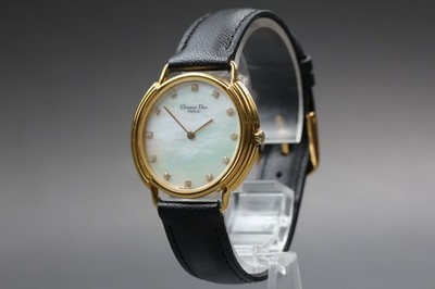 Christian Dior 59.121.2 Quartz Diamond White Shell Dial Gold Plate