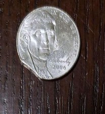 2006P Jefferson Nickel Clipped Planchet Error Coin - Good Condition