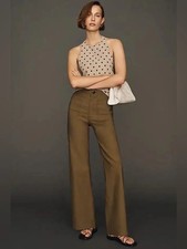 Anthropologie MAEVE Colette High-Rise Wide-Leg Pants Military Olive 29 130 NWT