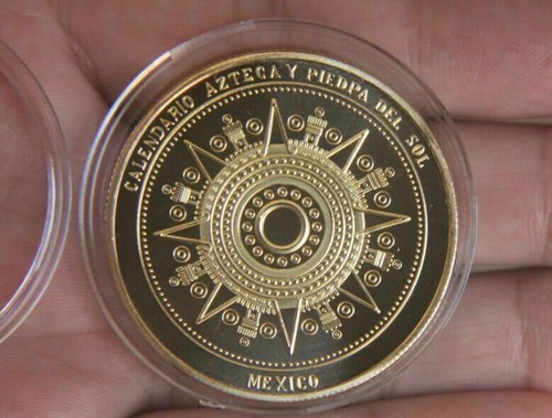 Mexico Aztec Gold Calendar Coin Maya Civilization Badge Gift