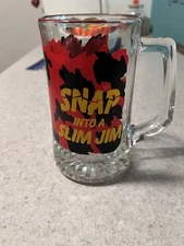 VTG Slim Jim Beer Glass - Snap Into A Slim Jim Macho Man 1990s WWF WCW Mug Stein
