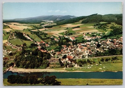 Vintage Aerial Polle Weserbergland Germany Postcard Cekade 1960s