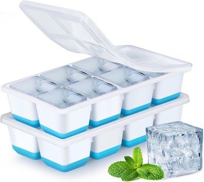 Große Eiswürfelform aus Silikon, JRISBO 2er-Pack Eiswürfelbehälter mit Deckel Si