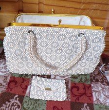 Vintage handbag, beaded Corde-Bead with matching change purse lip lock closing