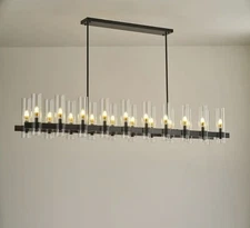 Farmhouse 68" 20-Light Linear Black Chandelier for Dining, Kitchen, Living